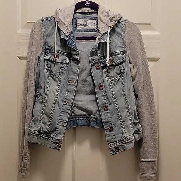 Sonoma Jackets Coats Denim Jacket With Sweatshirt Sleeves
